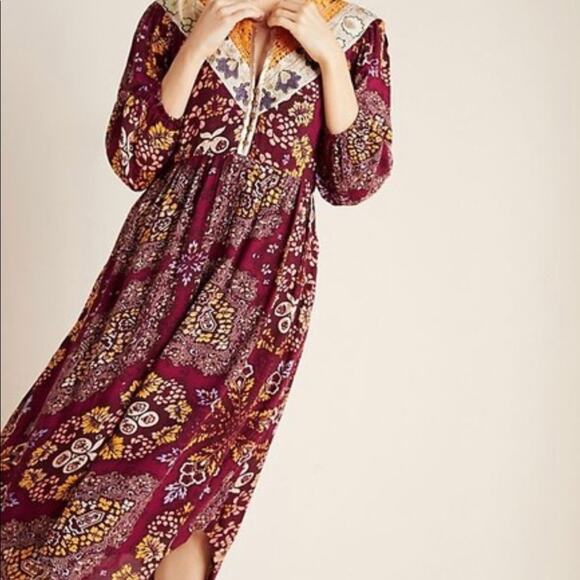 NWT Anthropologie MAEVE plum embroidered maxi dress - Picture 1 of 11